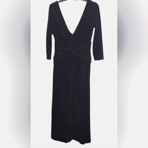 Tadashi Collection Elegant Black Ruched Twist Tie Front Evening Dress Size Mediu